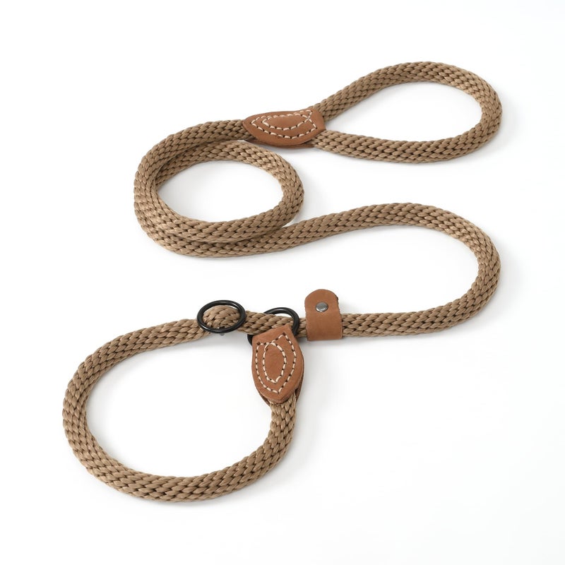 Mile High Life Slip Leads for Dogs | Heavy Duty Dog Training Leash | 4 Feet No Pull Slip Leashes w Leather Tip | Brown Rope Lead for Dogs Outside - Image 1